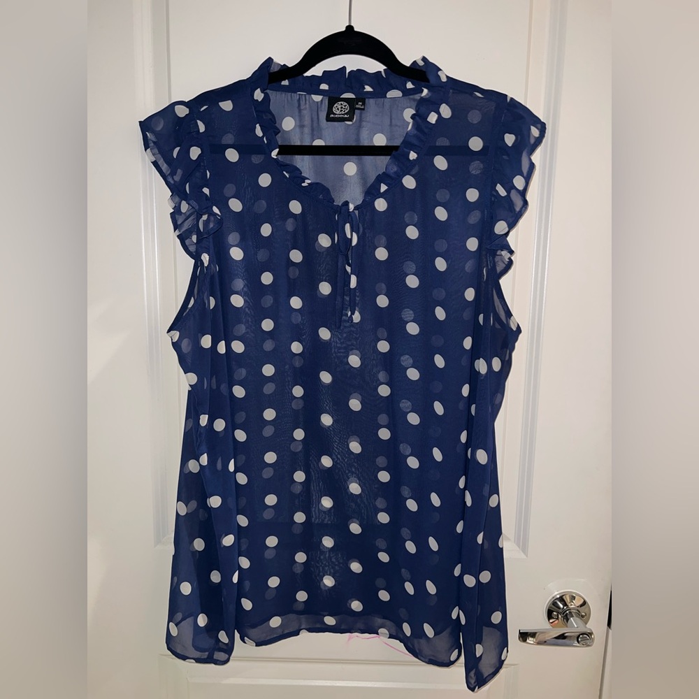 Bobeau Blue and White Polka Dot Top